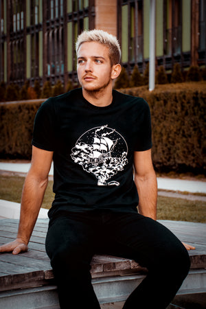 Tshirt Sailing Ship (White on Black)